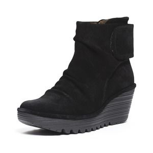Fly London Black Yegi Wedge Suede Boot 37